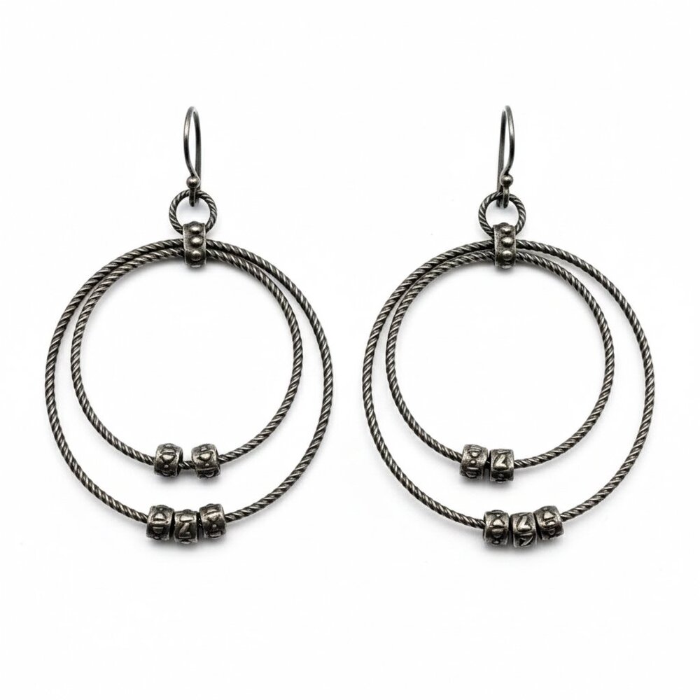 Silpada Oxidized Sterling Silver 925 Double Circle Hoop Earrings Israel W1753
